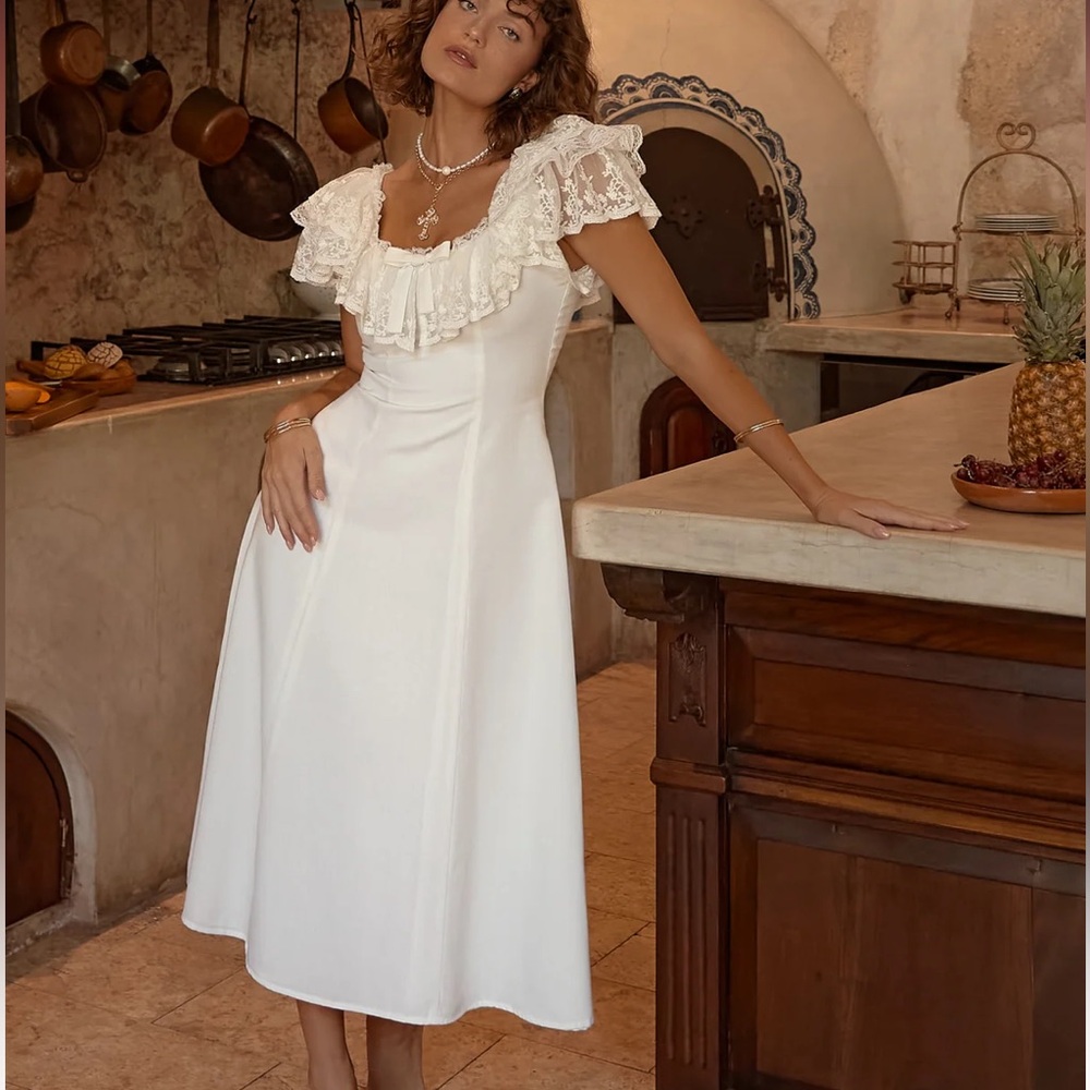 Adeirlina White Dress XS Lace Midi